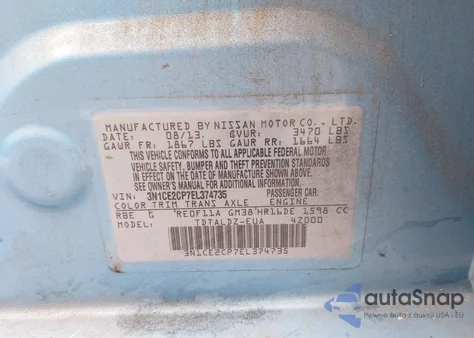 2014 Nissan Versa Note Sv from USA, damaged, VIN 3N1CE2CP7EL374735